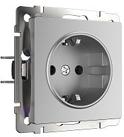 Розетка с заземлением без рамки Werkel 1-м. шторки серебряный глянцевый картинка